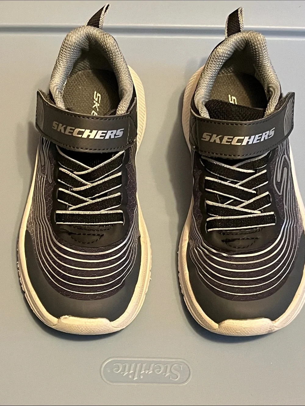 Skechers Kids Grey & White Lightweight Hook-and-Loop Sneakers